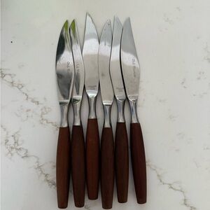 MCM Stainless Steel Steak Knives with Wooden Handles